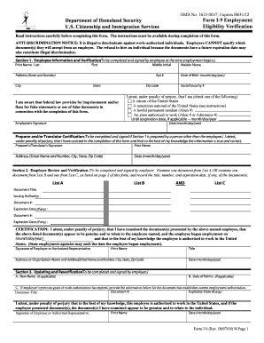 US Form I-9 Employment Eligibility Verification
