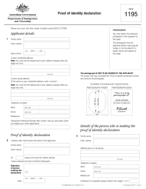 Proof of Identity Declaration Form 1195