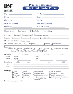 Offset Printing Estimate Form