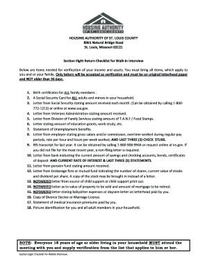 Section Eight Return Checklist for Walk-in Interview