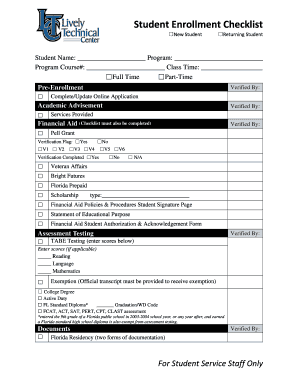Student Enrollment Checklist