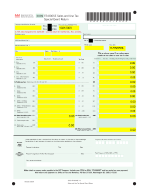 DC 2009 FR-800SE Sales and Use Tax Special Event Return