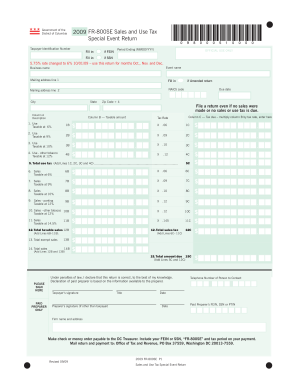 DC 2009 Sales and Use Tax Special Event Return