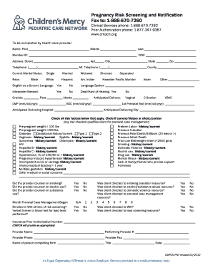 Pregnancy Risk Screening and Notification Form