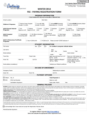 York Catholic District School Board Fee-Paying Registration Form