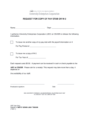 Request for Copy of Pay Stub or W-2
