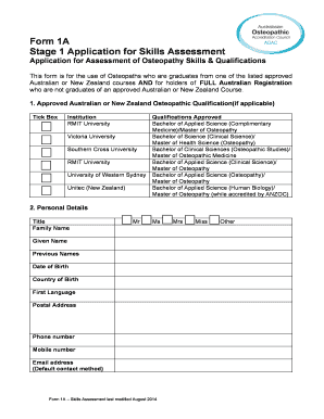 What to put for skills on application - Form 1A Stage 1 Application for Skills Assessment - osteopathiccouncil org