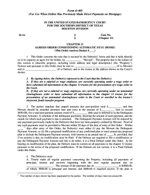 Chapter 13 Agreed Order Conditioning Automatic Stay