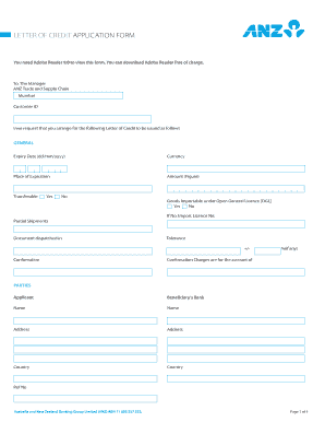 Letter of Credit Application Form