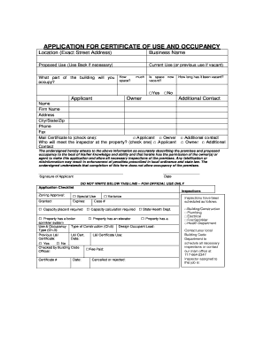 Certificate of Use and Occupancy Application