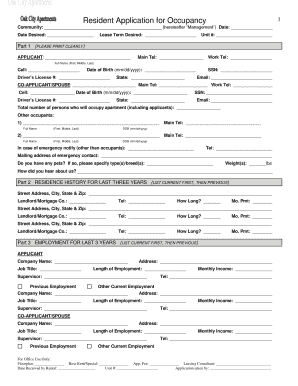 Resident Application for Occupancy