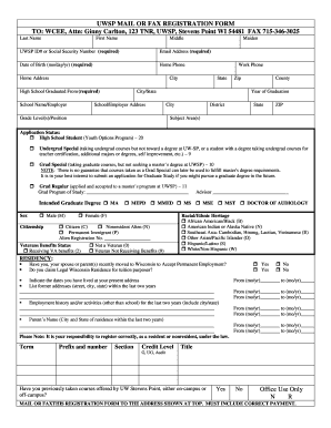 UWSP Mail or Fax Registration Form