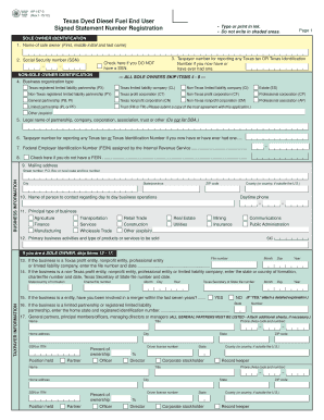 Texas Dyed Diesel Fuel End User Signed Statement Registration