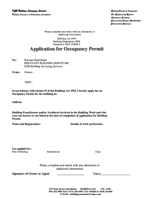 Application for Occupancy Permit