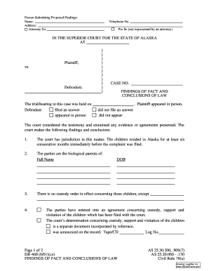 Alaska Findings of Fact and Conclusions of Law