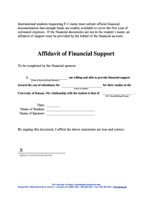 Affidavit of Financial Support for F-1 Students