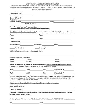 Condominium Association Tenant Application