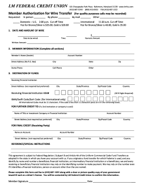 Member Authorization for Wire Transfer