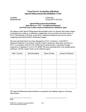 Texas Escrow Accounting Addendum T-63