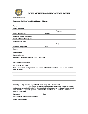 Rotary Club Membership Application Form