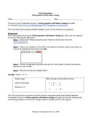 Solving Equations Worksheet