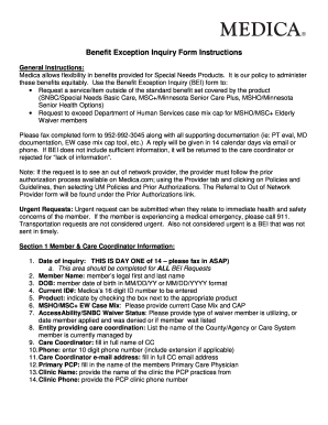 Benefit Exception Inquiry Form