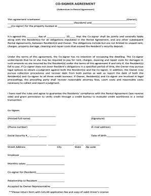 Co-Signer Agreement Addendum to Rental Agreement