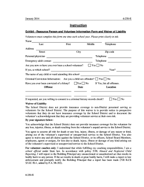 School Volunteer Information Form and Waiver of Liability