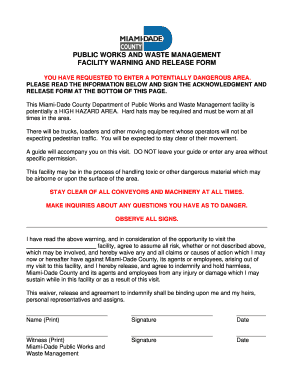 Miami-Dade Facility Warning and Release Form