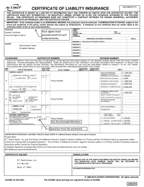 Certificate of Liability Insurance