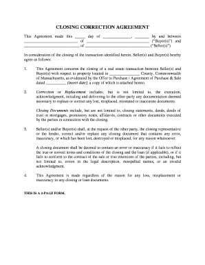 Closing Correction Agreement