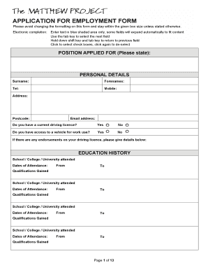 Employment Application Form