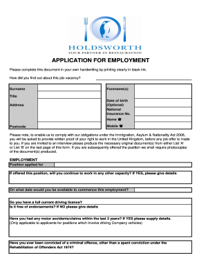 UK Employment Application Form