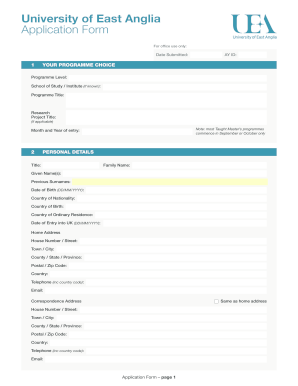 University of East Anglia Application Form