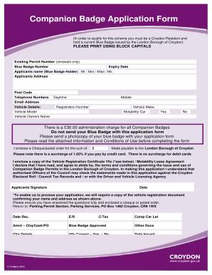 Croydon Companion Badge Application Form