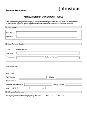 Retail Employment Application Form