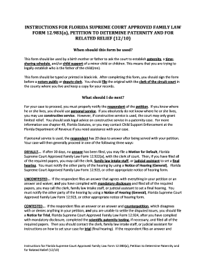 Florida Petition to Determine Paternity and Related Relief