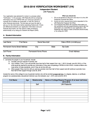 2015-2016 Verification Worksheet