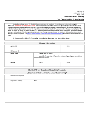 Guaranteed Rural Housing Loan Closing Checklist