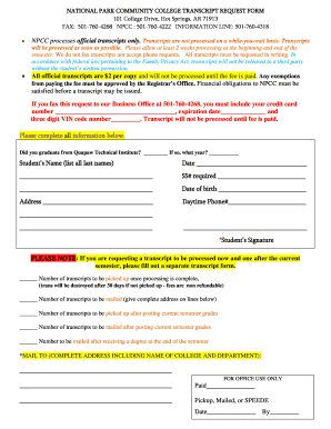 National Park Community College Transcript Request Form