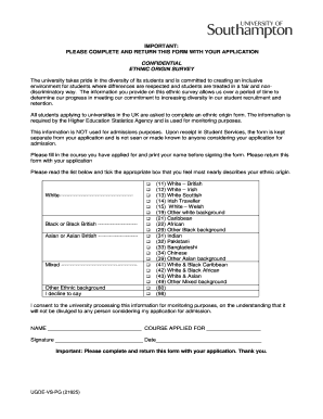 UK Ethnic Origin Survey Form