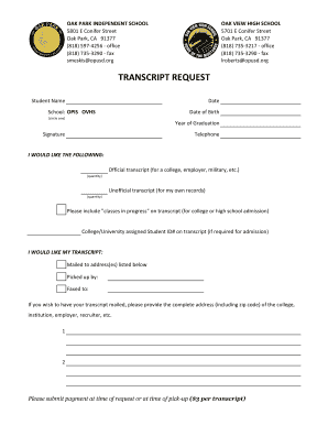 Request letter for transcript certificate - oak park independent school