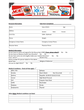 Vial of Life Medical Information Form