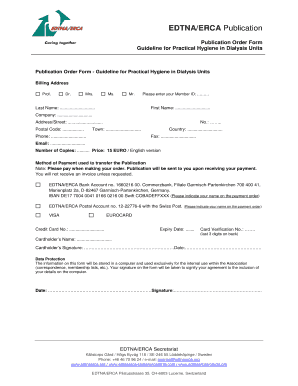 Publication Order Form - Guideline for Practical Hygiene in Dialysis Units