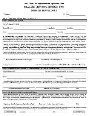 Texas A&M DART Travel Card Application and Agreement