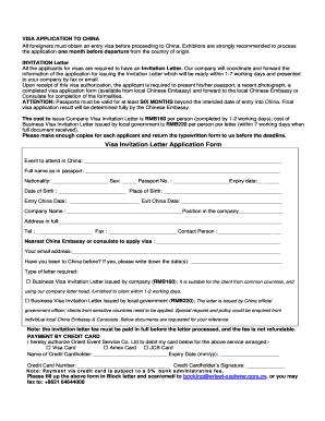 China Visa Invitation Letter Application