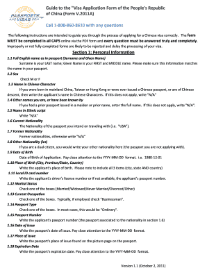 China Visa Application Form V.2011A