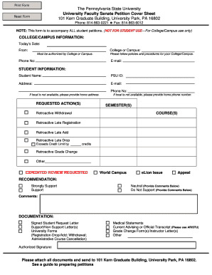 Pennsylvania State University Faculty Senate Petition Cover Sheet