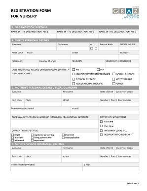 Anmeldeformular für Kindergarten