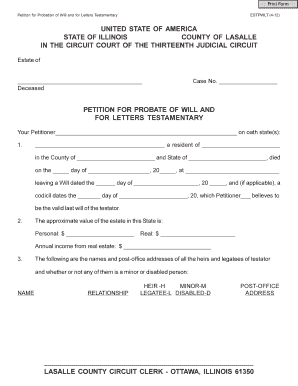 Petition for Probate of Will and Letters Testamentary